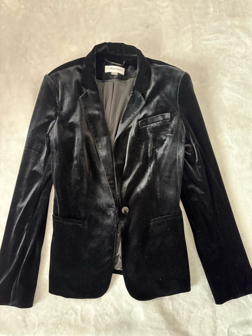Calvin Klein Black Velvet Single-Button Blazer